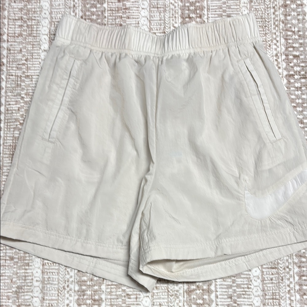 Nike Nylon Cream Athletic Shorts Relaxed Fit